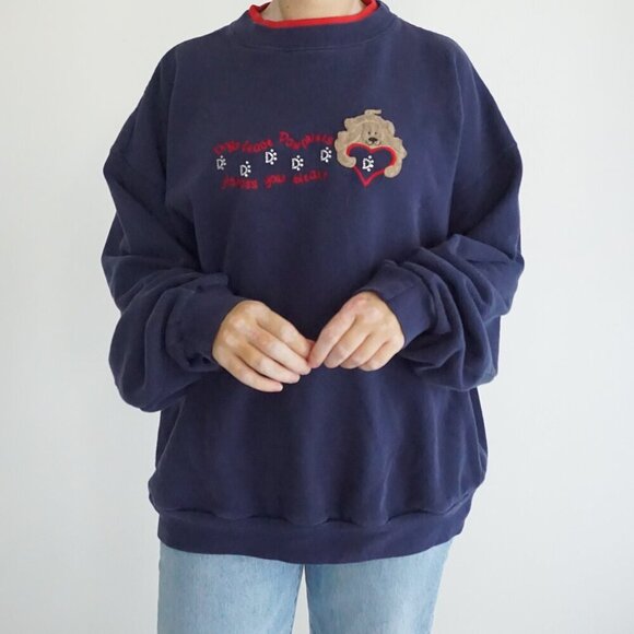 Vintage M&C Sportswear Navy Red Embroidered Puppy Love Crewneck Sweater 2X - Picture 2 of 13